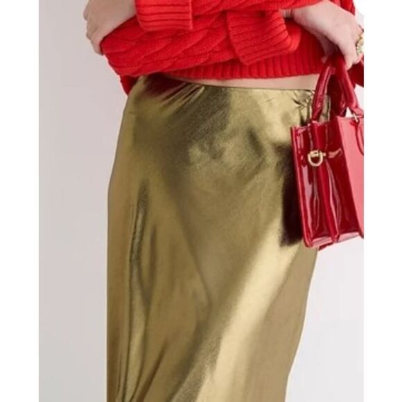 J. Crew Gwyneth Slip Skirt Gold Lamé NWT Sz. XS - Picture 3 of 7
